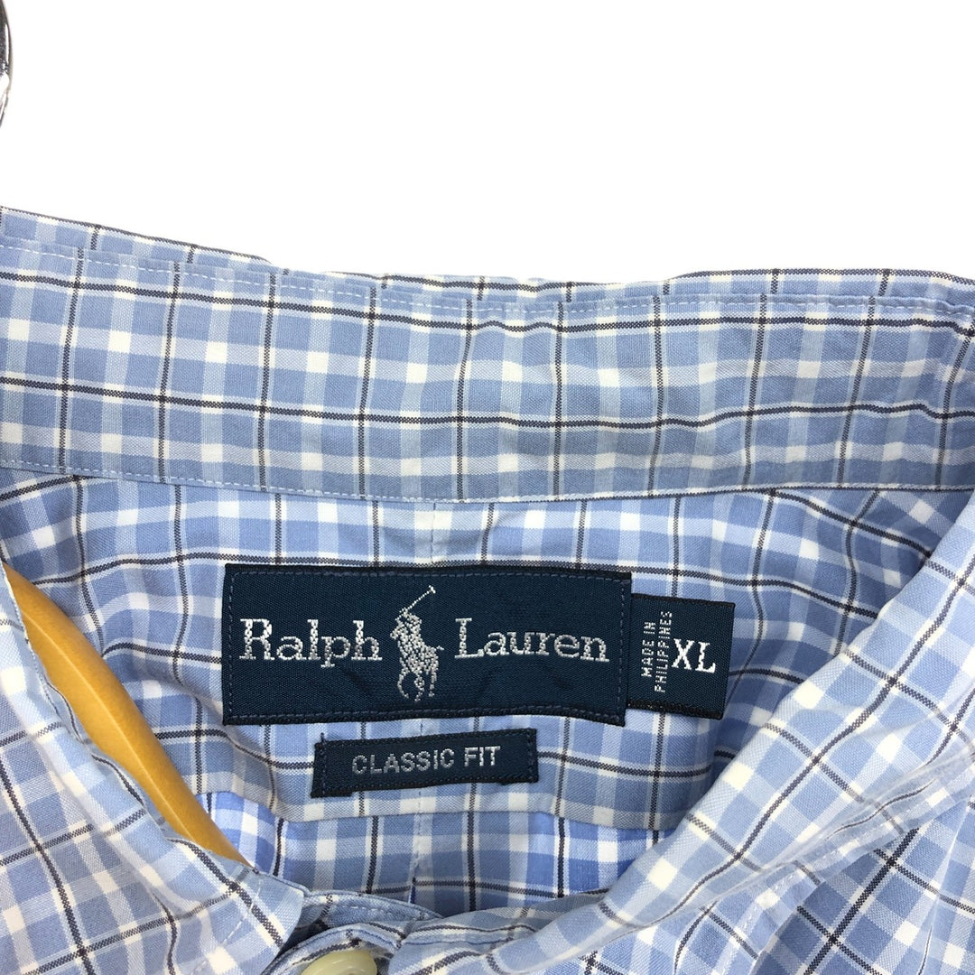 Ralph Lauren Classic Fit Check Pattern Short Sleeve Button Down Check Shirt Men's XL cotton Blue type light blue Vintage Second Hand