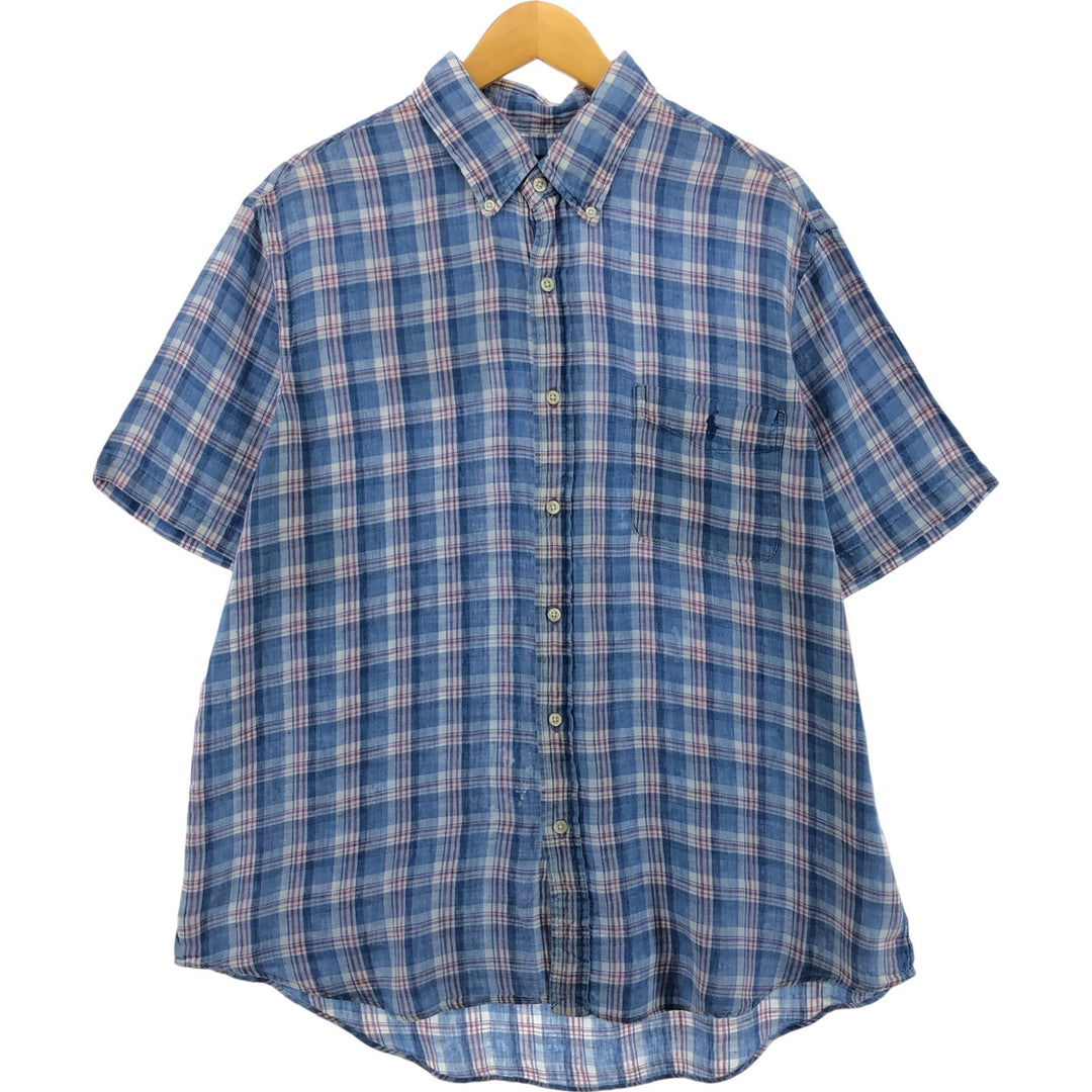 Ralph Lauren Check Pattern Short Sleeve Linen Shirt Men's XL linen blue type Vintage Second Hand