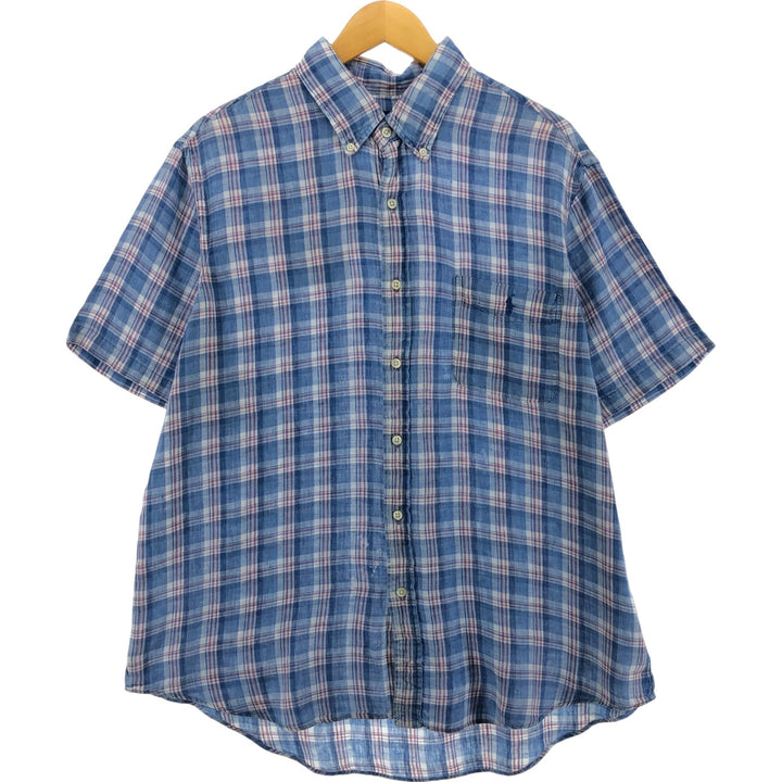 Ralph Lauren Check Pattern Short Sleeve Linen Shirt Men's XL linen blue type Vintage Second Hand