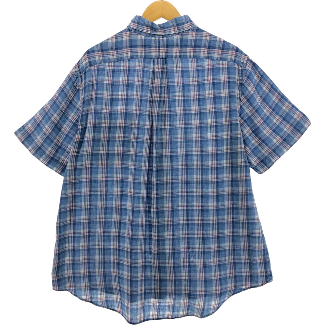 Ralph Lauren Check Pattern Short Sleeve Linen Shirt Men's XL linen blue type Vintage Second Hand
