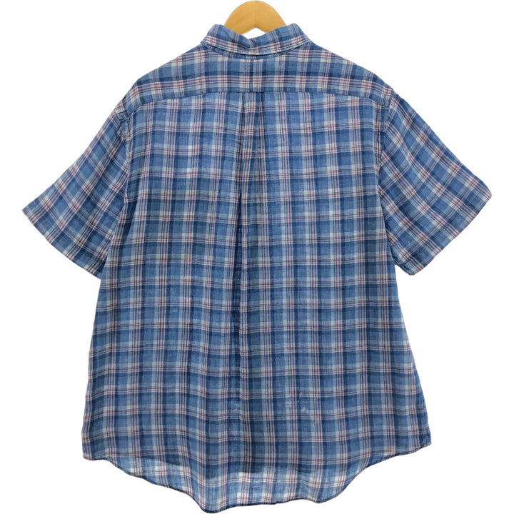 Ralph Lauren Check Pattern Short Sleeve Linen Shirt Men's XL linen blue type Vintage Second Hand