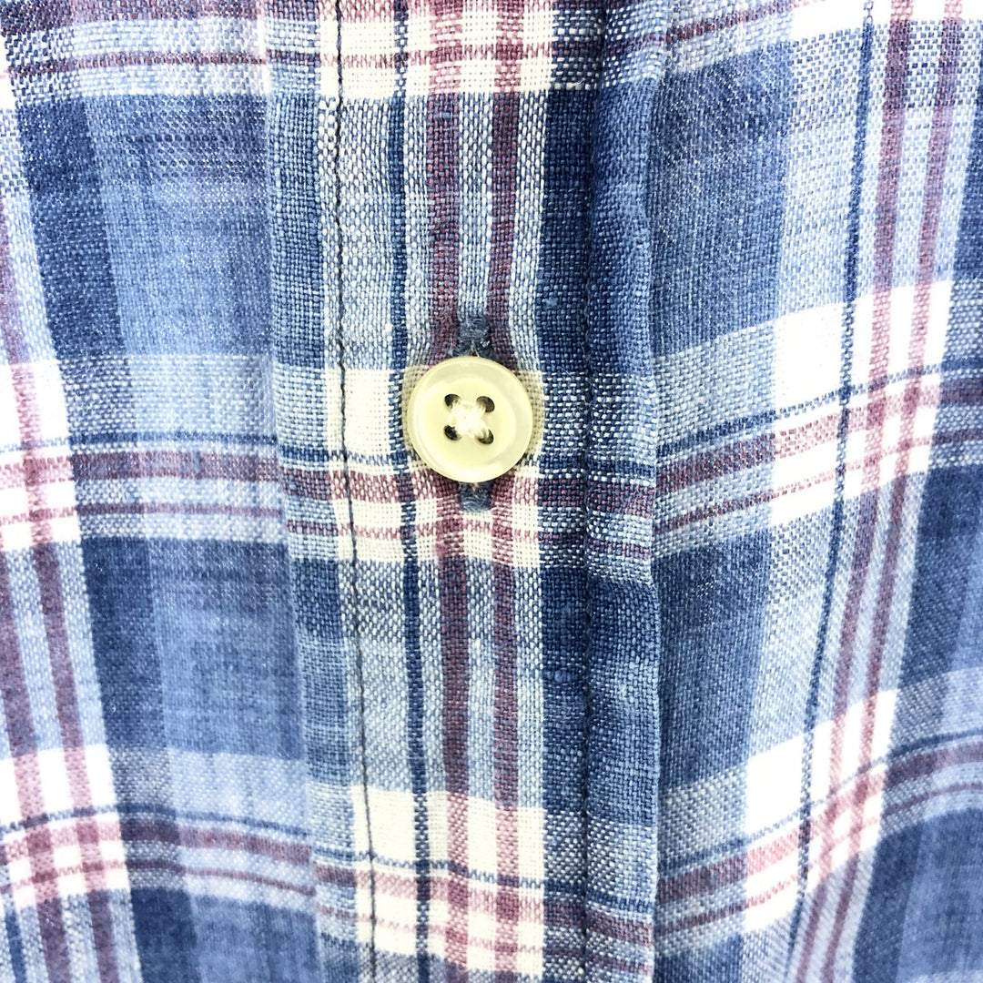 Ralph Lauren Check Pattern Short Sleeve Linen Shirt Men's XL linen blue type Vintage Second Hand