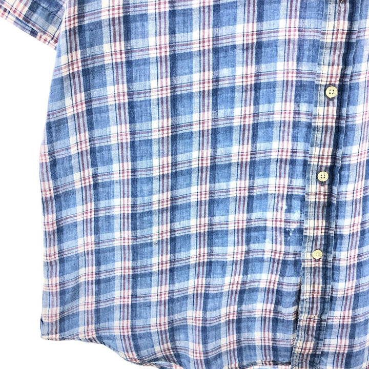 Ralph Lauren Check Pattern Short Sleeve Linen Shirt Men's XL linen blue type Vintage Second Hand