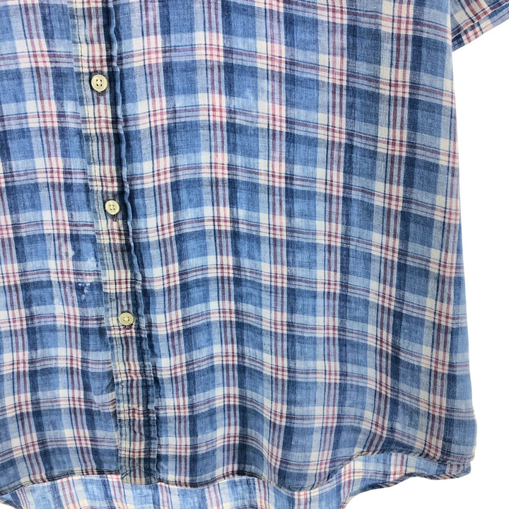 Ralph Lauren Check Pattern Short Sleeve Linen Shirt Men's XL linen blue type Vintage Second Hand