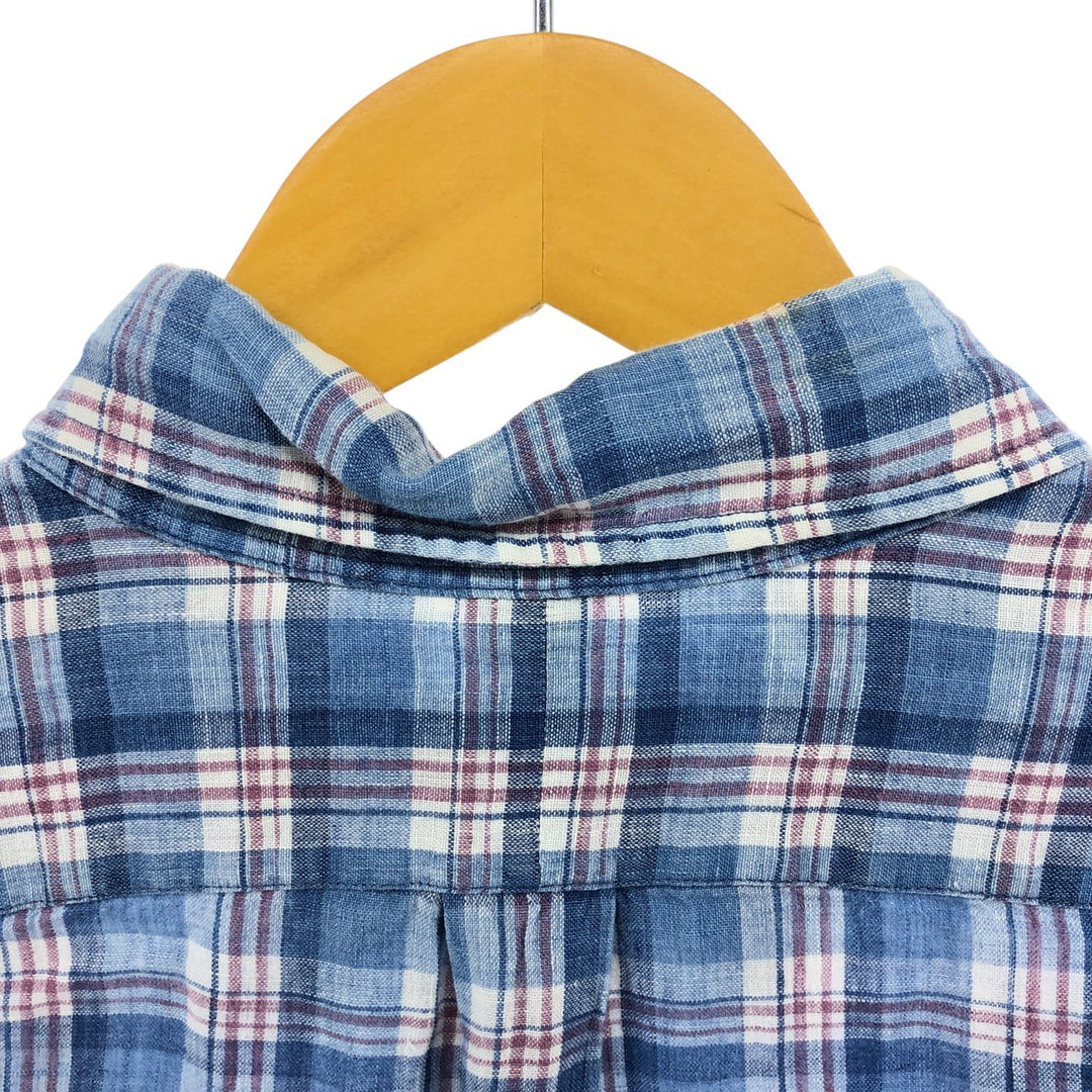 Ralph Lauren Check Pattern Short Sleeve Linen Shirt Men's XL linen blue type Vintage Second Hand