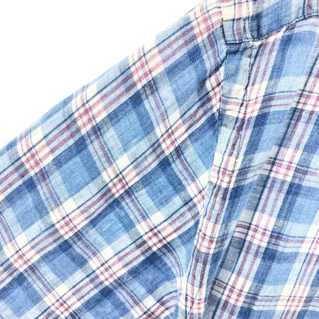 Ralph Lauren Check Pattern Short Sleeve Linen Shirt Men's XL linen blue type Vintage Second Hand