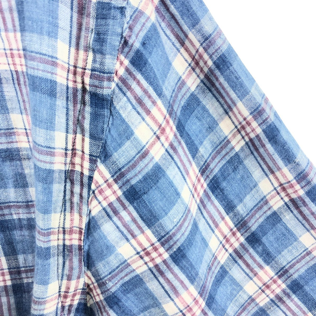 Ralph Lauren Check Pattern Short Sleeve Linen Shirt Men's XL linen blue type Vintage Second Hand