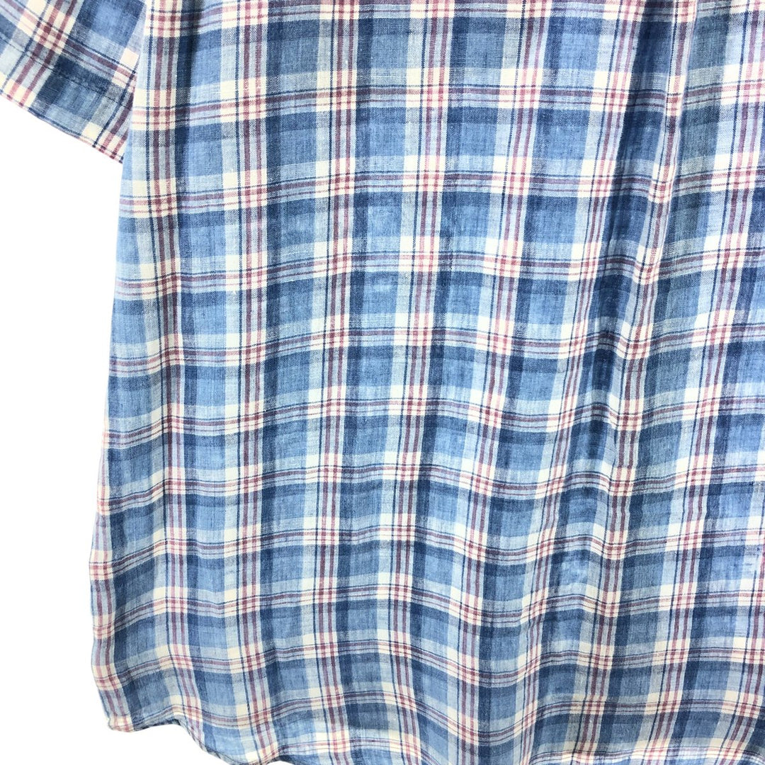 Ralph Lauren Check Pattern Short Sleeve Linen Shirt Men's XL linen blue type Vintage Second Hand