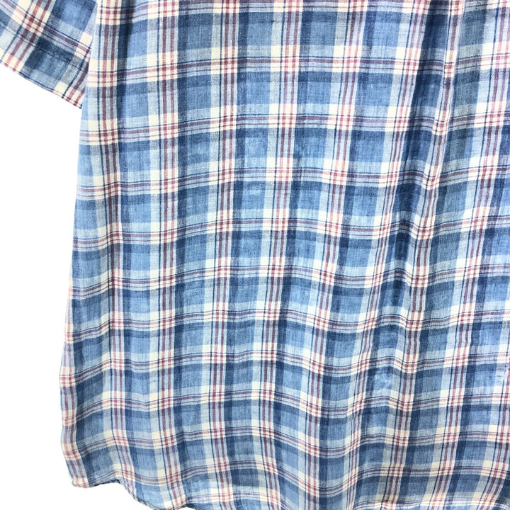 Ralph Lauren Check Pattern Short Sleeve Linen Shirt Men's XL linen blue type Vintage Second Hand