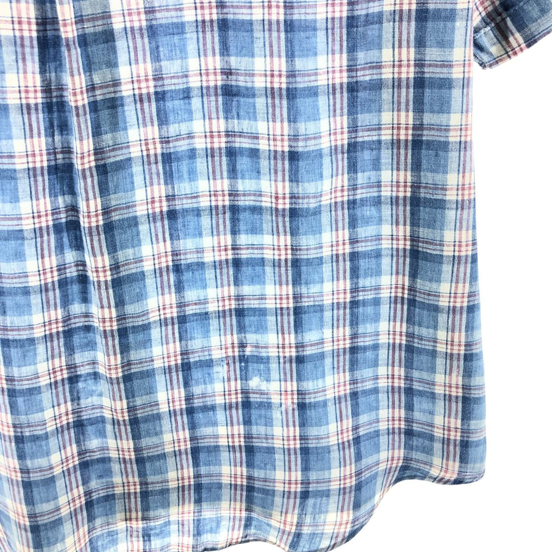 Ralph Lauren Check Pattern Short Sleeve Linen Shirt Men's XL linen blue type Vintage Second Hand