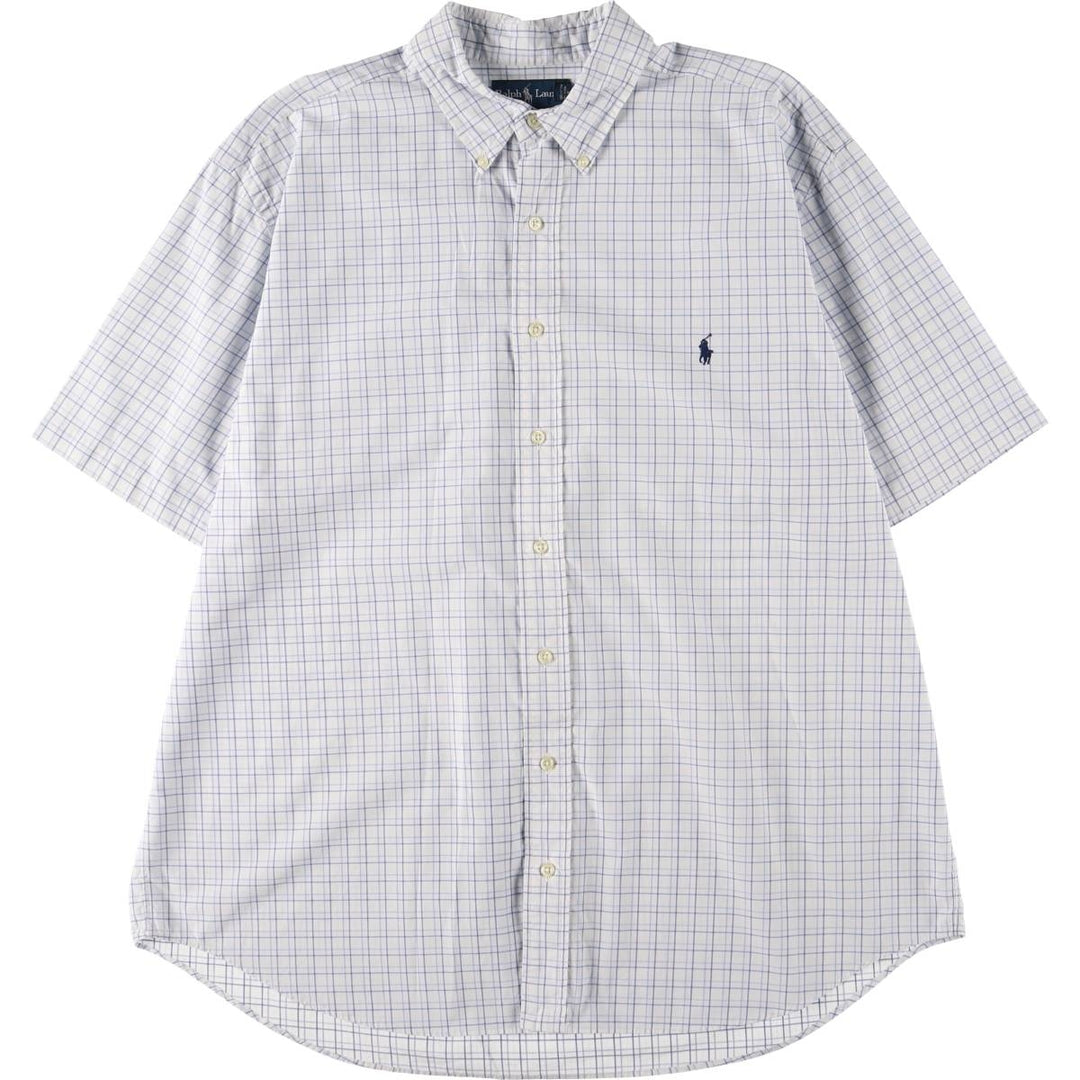 Ralph Lauren short sleeve button down check shirt for men, equivalent to XXL cotton white type Vintage Second Hand