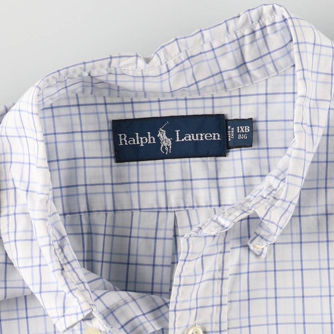 Ralph Lauren short sleeve button down check shirt for men, equivalent to XXL cotton white type Vintage Second Hand