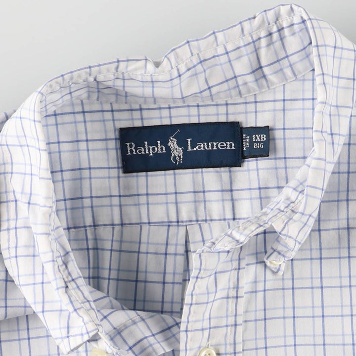 Ralph Lauren short sleeve button down check shirt for men, equivalent to XXL cotton white type Vintage Second Hand