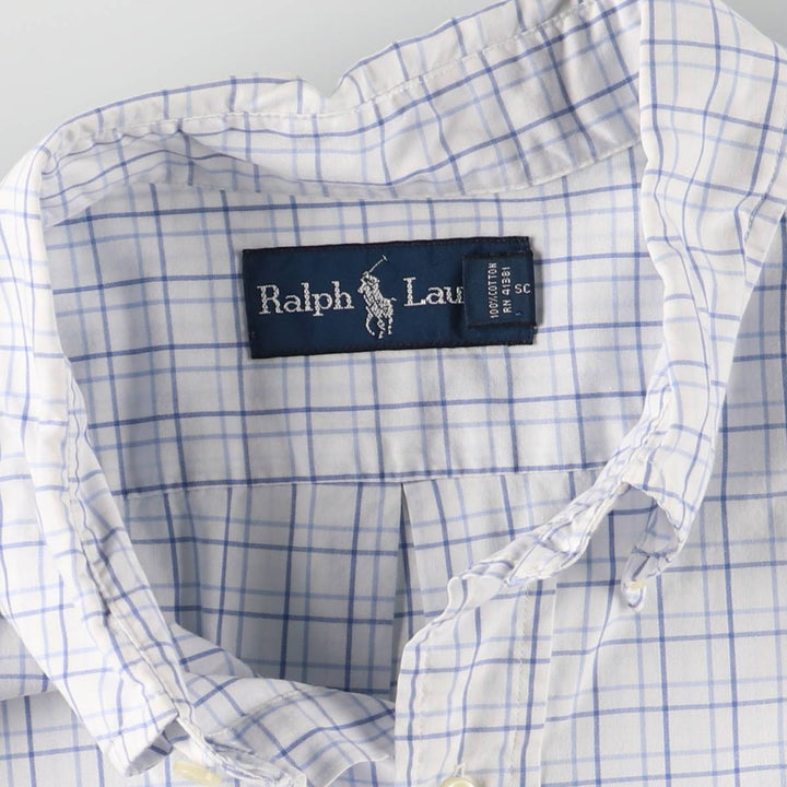 Ralph Lauren short sleeve button down check shirt for men, equivalent to XXL cotton white type Vintage Second Hand