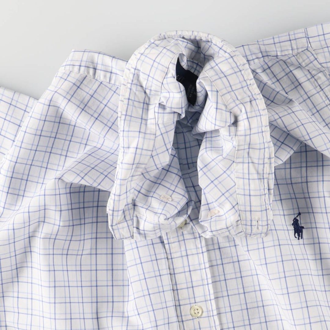 Ralph Lauren short sleeve button down check shirt for men, equivalent to XXL cotton white type Vintage Second Hand