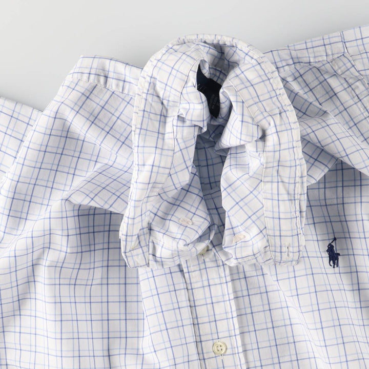 Ralph Lauren short sleeve button down check shirt for men, equivalent to XXL cotton white type Vintage Second Hand