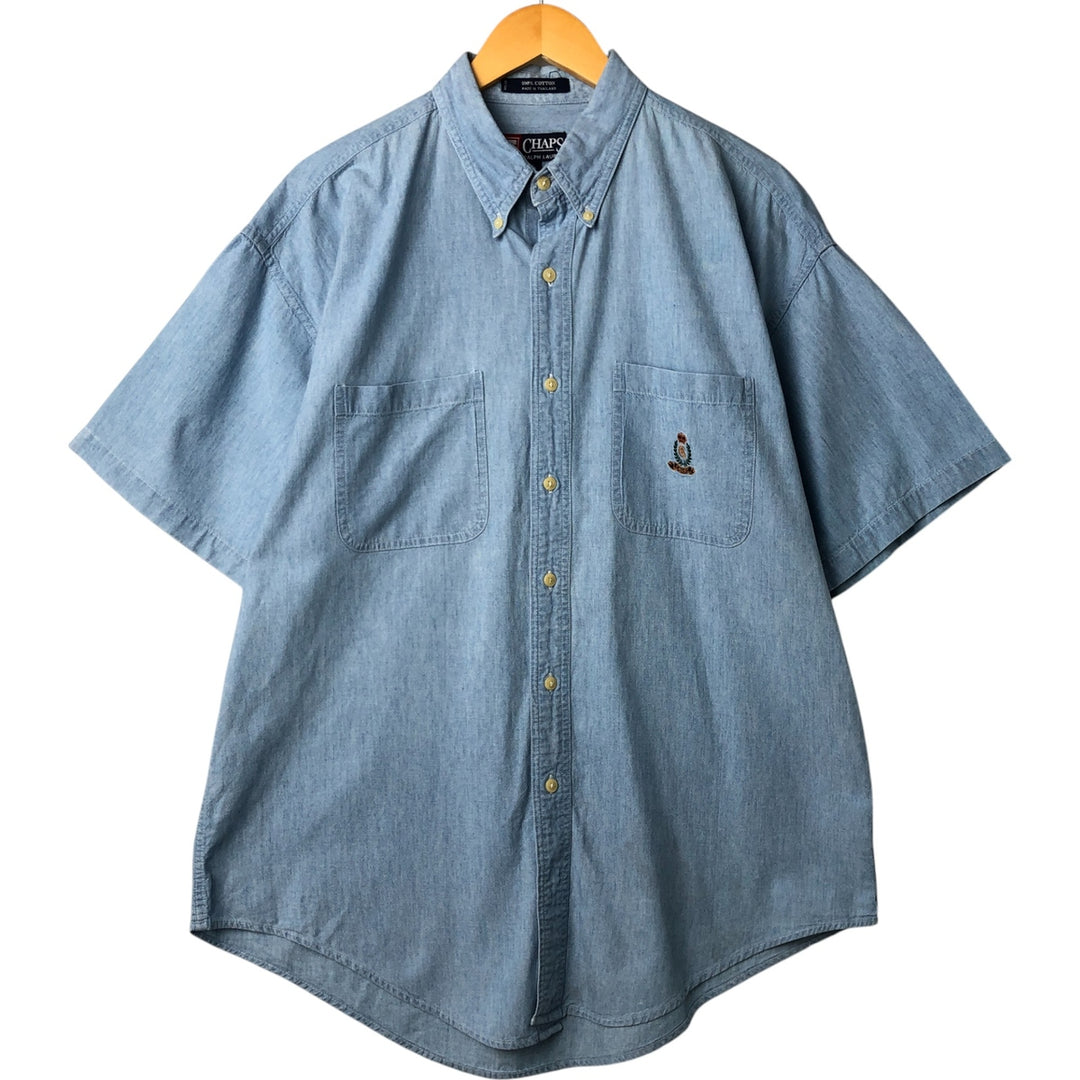 90'S Ralph Lauren CHAPS Button-down short-sleeve chambray shirt, men's size L, vintage cotton Blue type light blue Vintage Second Hand