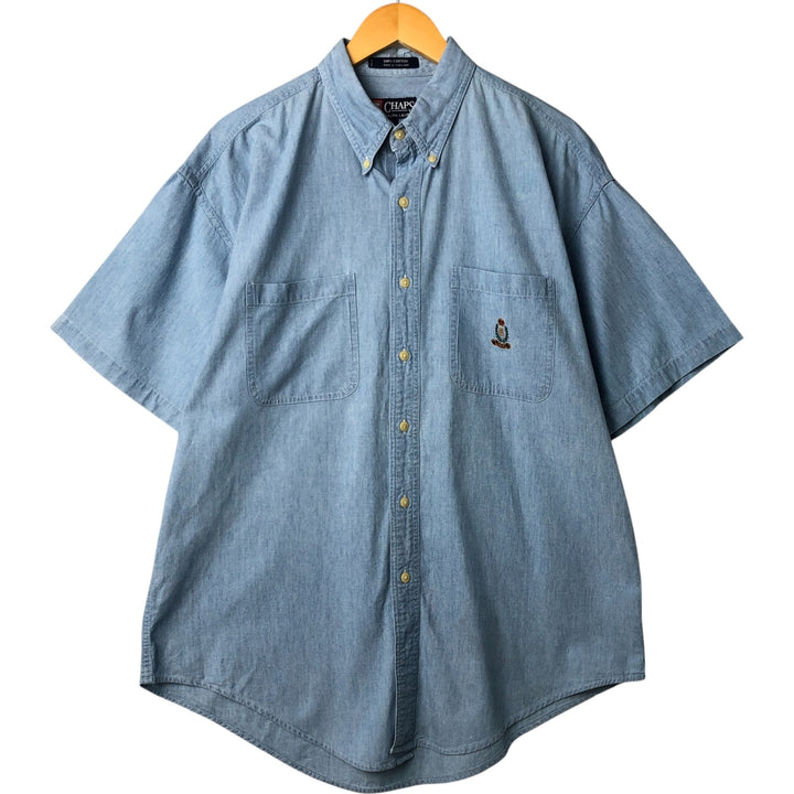 90'S Ralph Lauren CHAPS Button-down short-sleeve chambray shirt, men's size L, vintage cotton Blue type light blue Vintage Second Hand