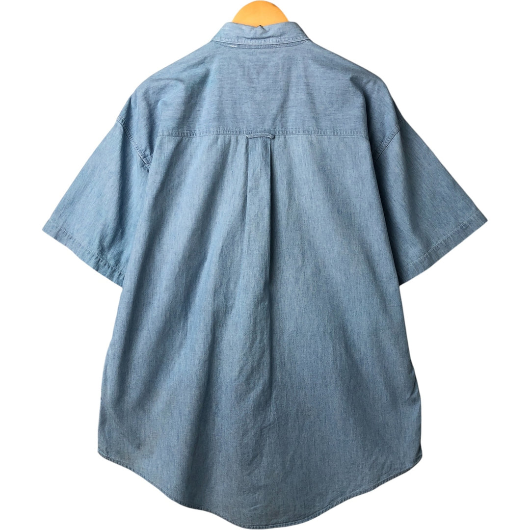 90'S Ralph Lauren CHAPS Button-down short-sleeve chambray shirt, men's size L, vintage cotton Blue type light blue Vintage Second Hand