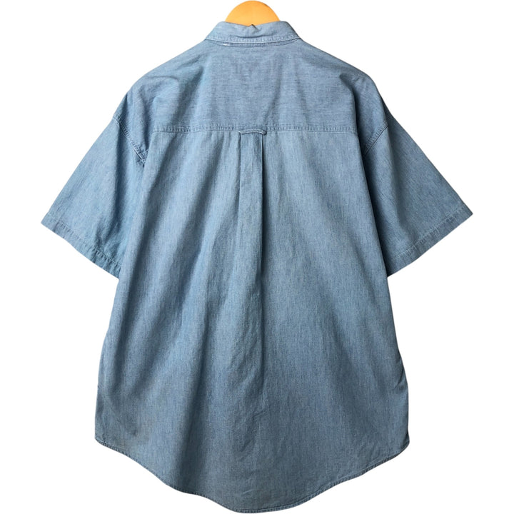 90'S Ralph Lauren CHAPS Button-down short-sleeve chambray shirt, men's size L, vintage cotton Blue type light blue Vintage Second Hand