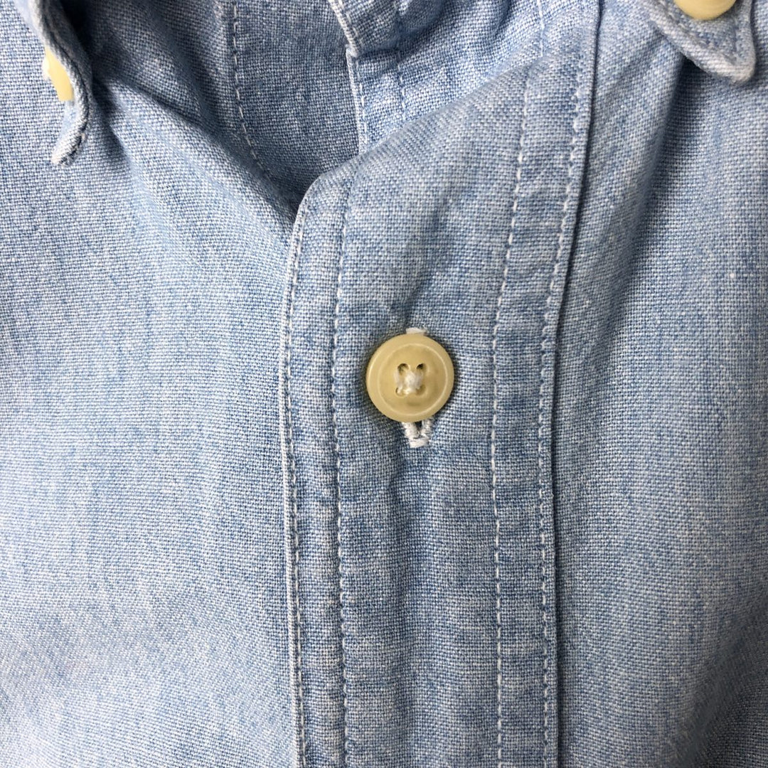 90'S Ralph Lauren CHAPS Button-down short-sleeve chambray shirt, men's size L, vintage cotton Blue type light blue Vintage Second Hand