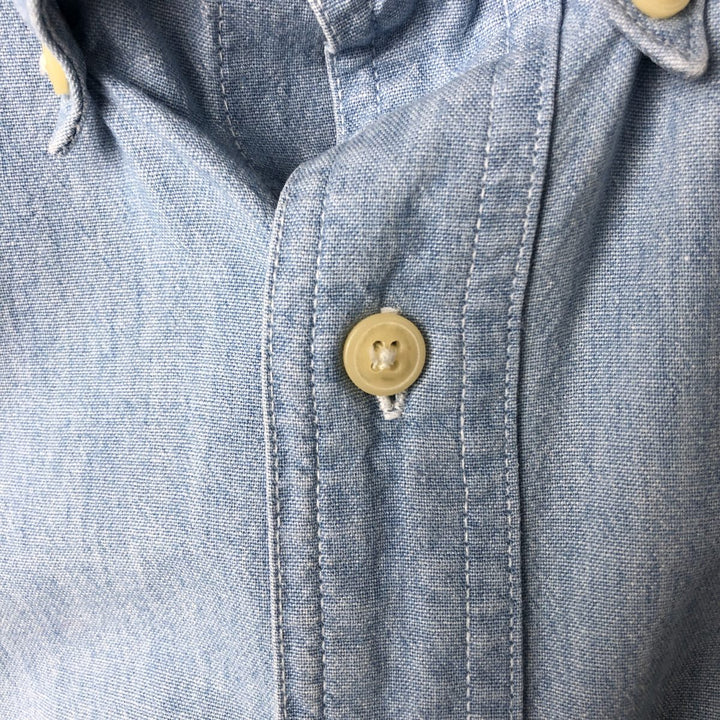 90'S Ralph Lauren CHAPS Button-down short-sleeve chambray shirt, men's size L, vintage cotton Blue type light blue Vintage Second Hand