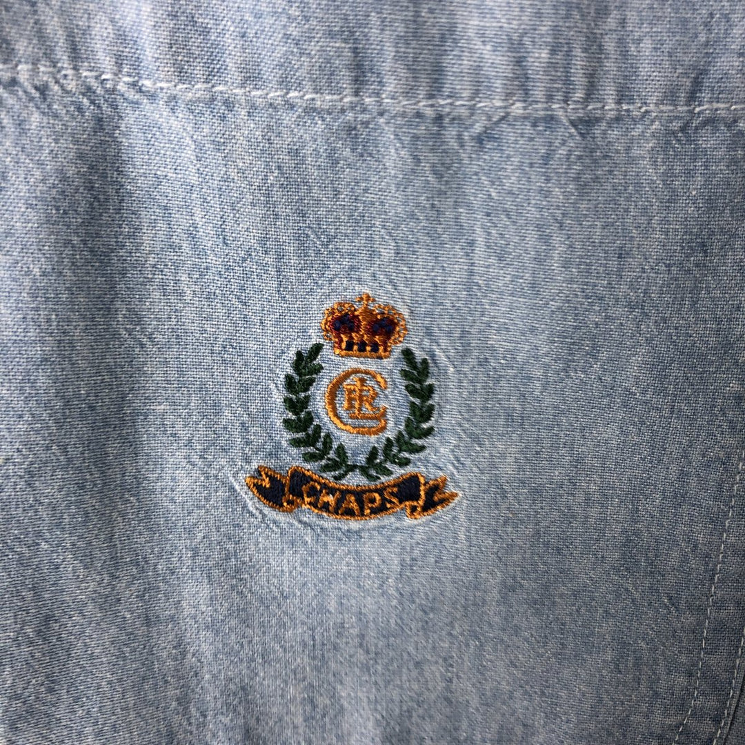 90'S Ralph Lauren CHAPS Button-down short-sleeve chambray shirt, men's size L, vintage cotton Blue type light blue Vintage Second Hand