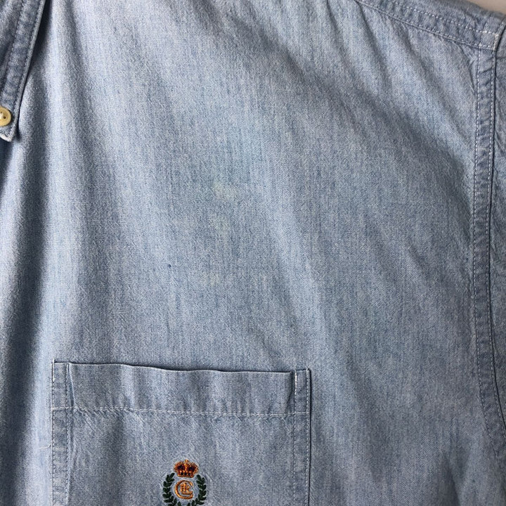 90'S Ralph Lauren CHAPS Button-down short-sleeve chambray shirt, men's size L, vintage cotton Blue type light blue Vintage Second Hand