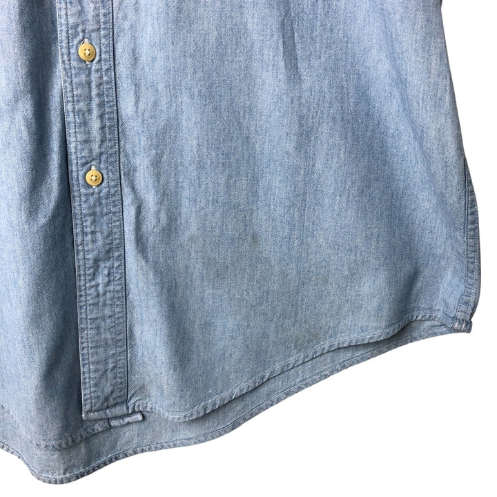 90'S Ralph Lauren CHAPS Button-down short-sleeve chambray shirt, men's size L, vintage cotton Blue type light blue Vintage Second Hand