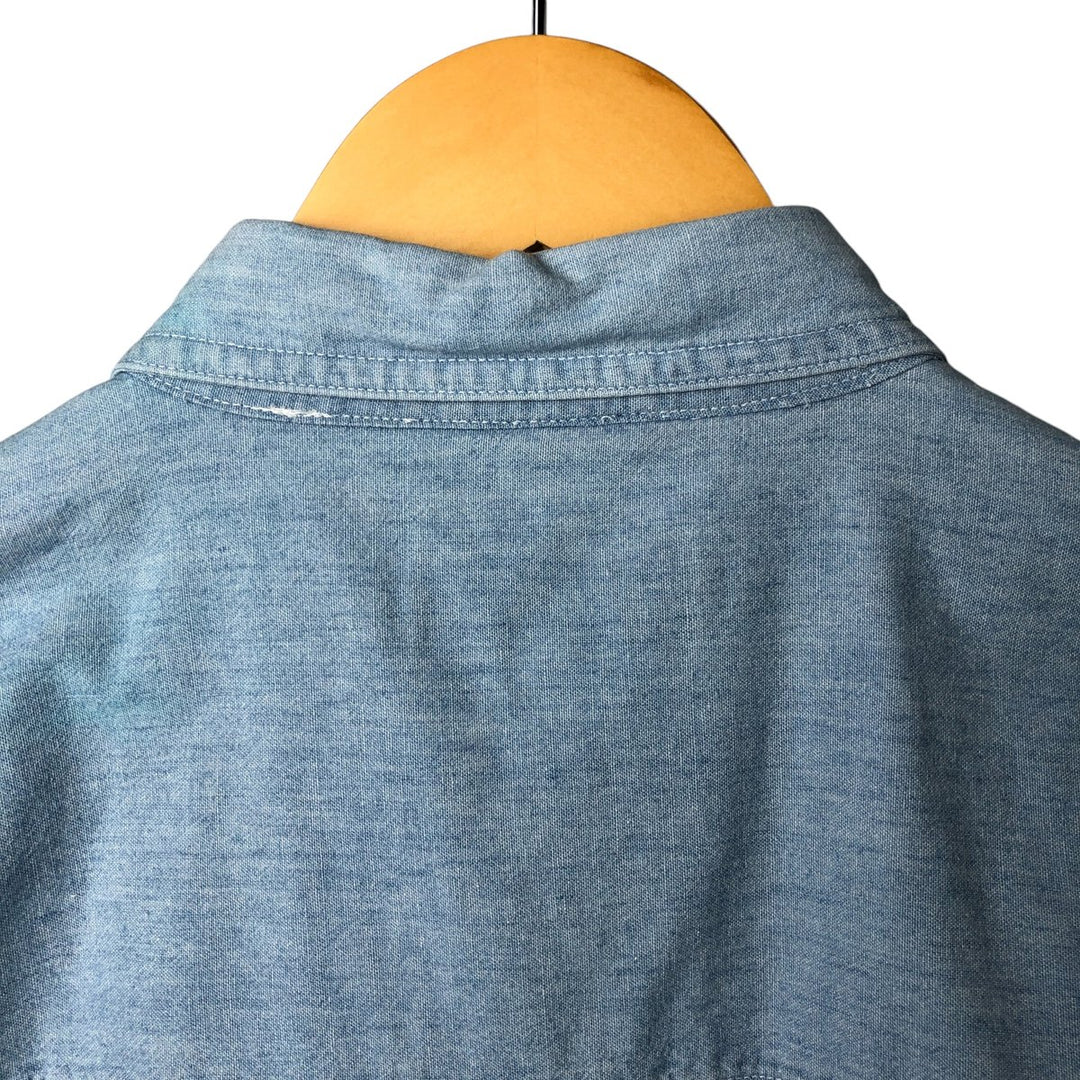 90'S Ralph Lauren CHAPS Button-down short-sleeve chambray shirt, men's size L, vintage cotton Blue type light blue Vintage Second Hand