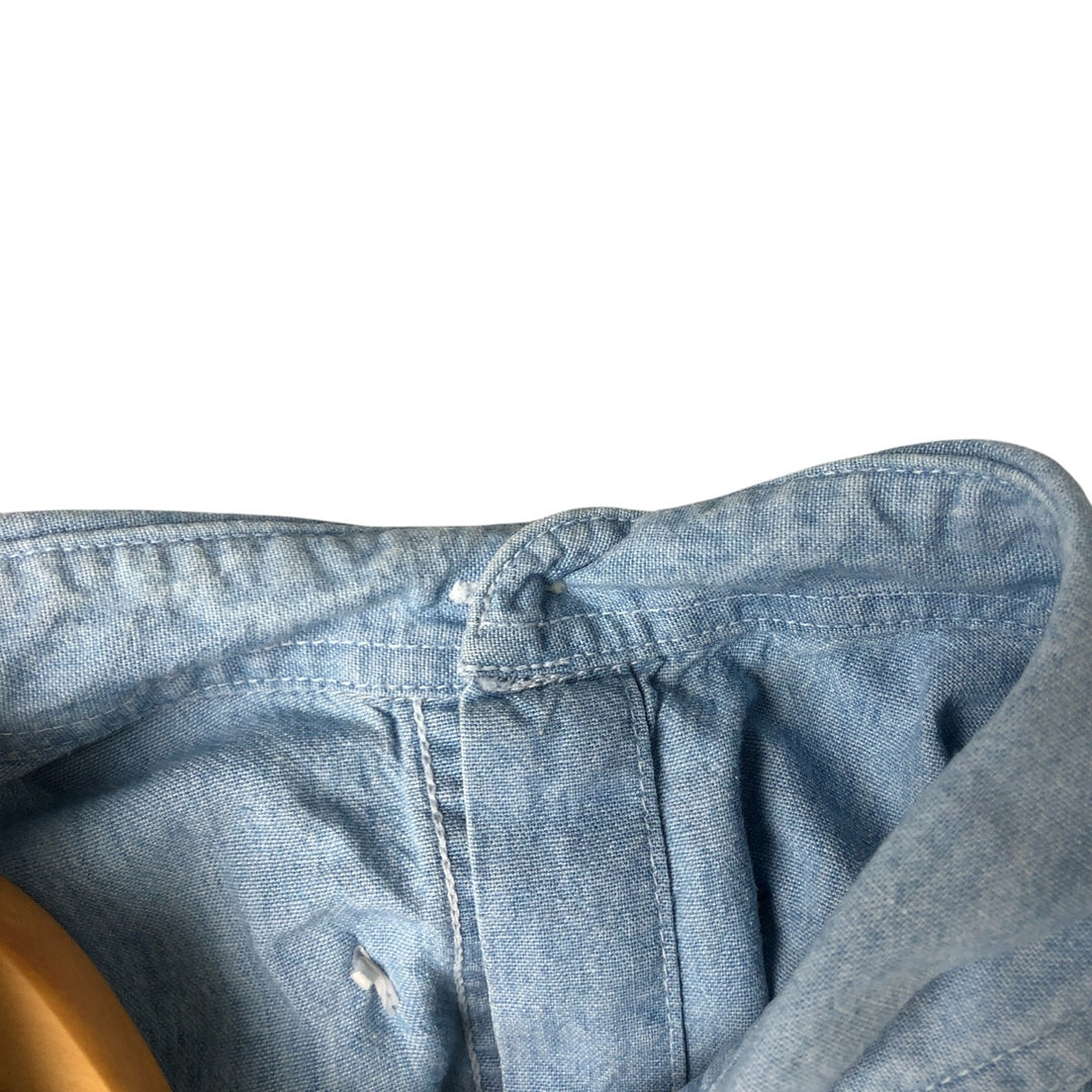 90'S Ralph Lauren CHAPS Button-down short-sleeve chambray shirt, men's size L, vintage cotton Blue type light blue Vintage Second Hand