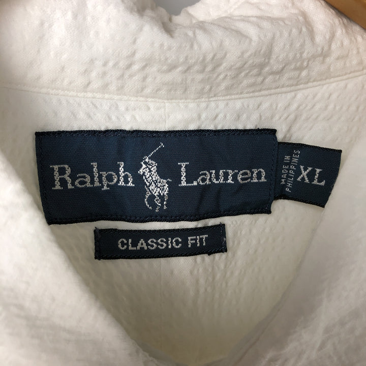 Ralph Lauren Classic Fit Seersucker Short Sleeve Button Down Shirt Men's XL cotton white type Vintage Second Hand