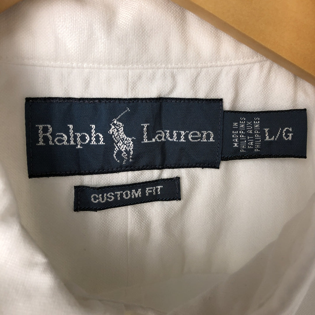 Ralph Lauren CUSTOM FIT short sleeve button down shirt, men's size L cotton white type Vintage Second Hand