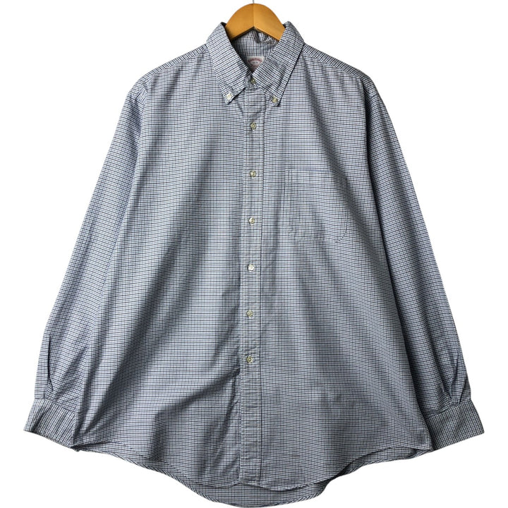 Brooks Brothers MAKERS Long Sleeve Button-Down Check Shirt Made in USA Men's XL Supima Cotton blue type Vintage Second Hand