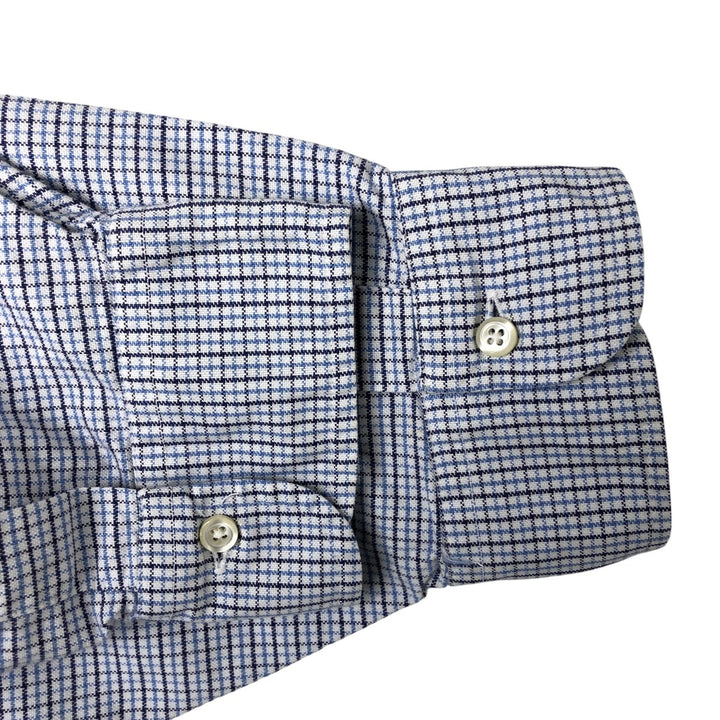 Brooks Brothers MAKERS Long Sleeve Button-Down Check Shirt Made in USA Men's XL Supima Cotton blue type Vintage Second Hand