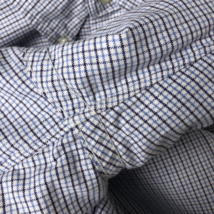 Brooks Brothers MAKERS Long Sleeve Button-Down Check Shirt Made in USA Men's XL Supima Cotton blue type Vintage Second Hand
