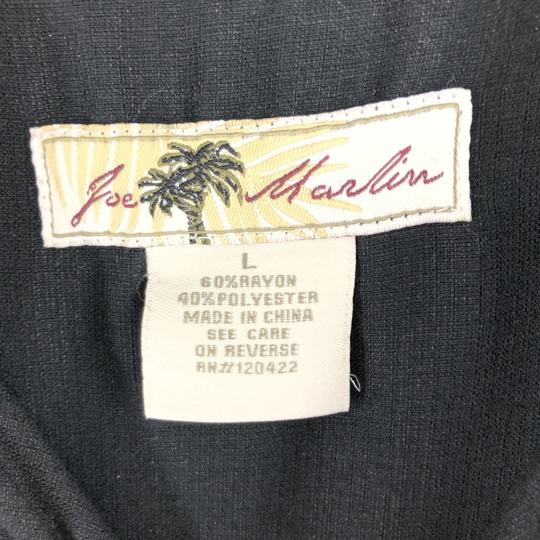JOE MANLIN short sleeve open collar rayon shirt box shirt men's size L Rayon black type Vintage Second Hand