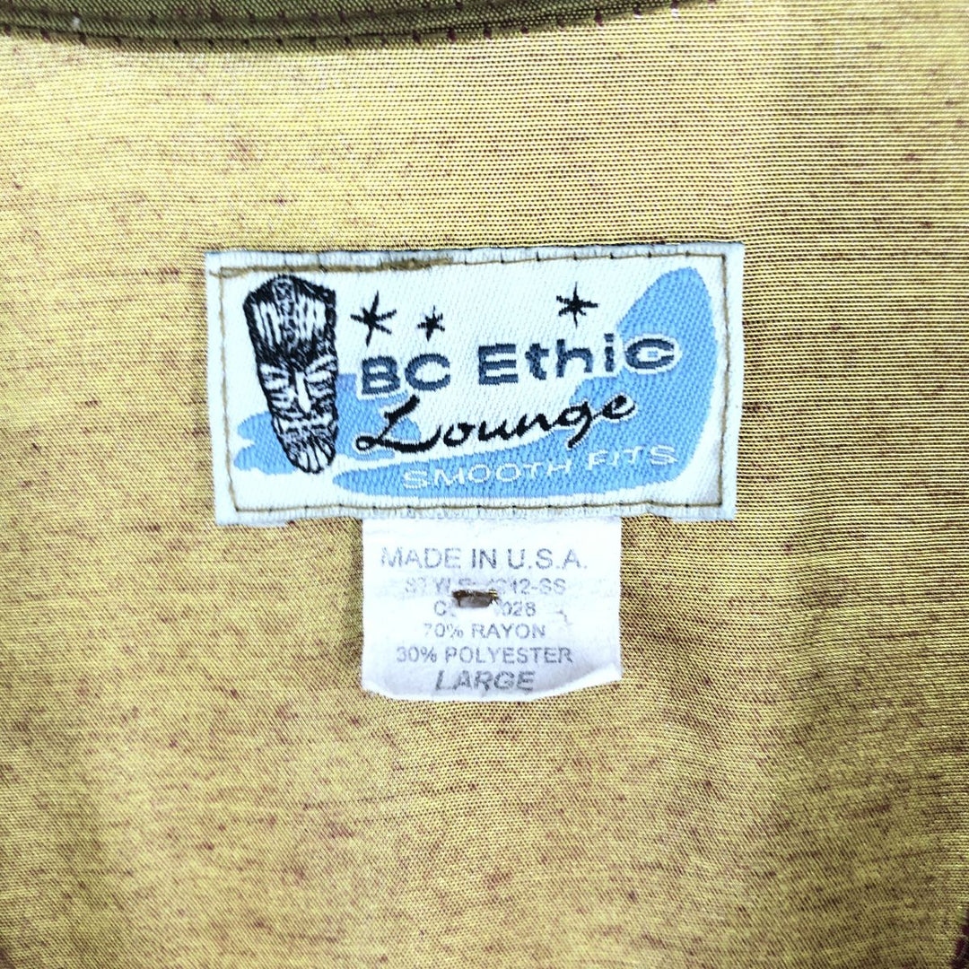 BC ETHIC Short Sleeve Open Collar Rayon Shirt Box Shirt Made in USA Men's L size Rayon ocher yellow type Vintage Second Hand