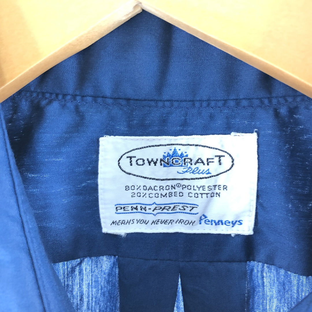 60s-70'S Penney's TOWNCRAFT short sleeve poly shirt, men's size M, vintage polyester blue type Vintage Second Hand