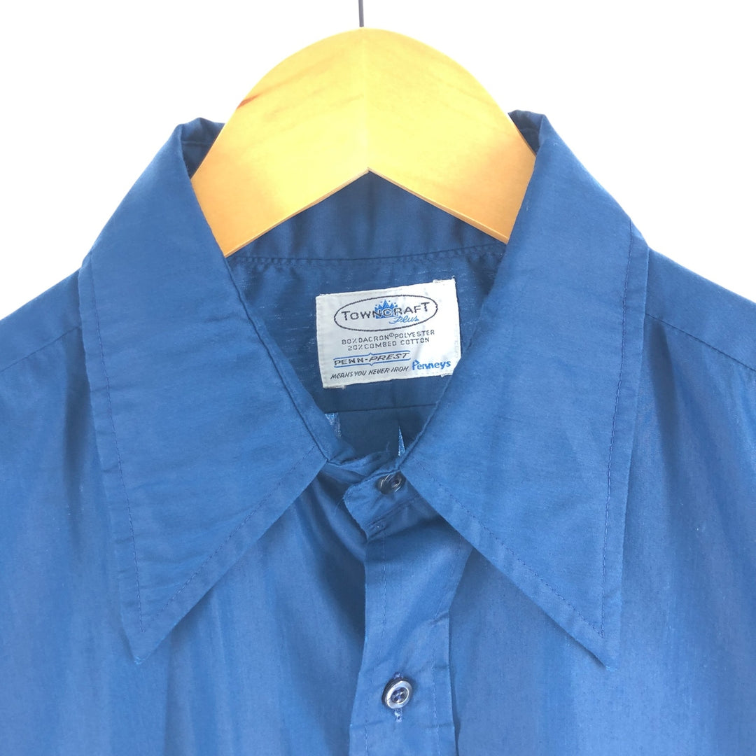 60s-70'S Penney's TOWNCRAFT short sleeve poly shirt, men's size M, vintage polyester blue type Vintage Second Hand
