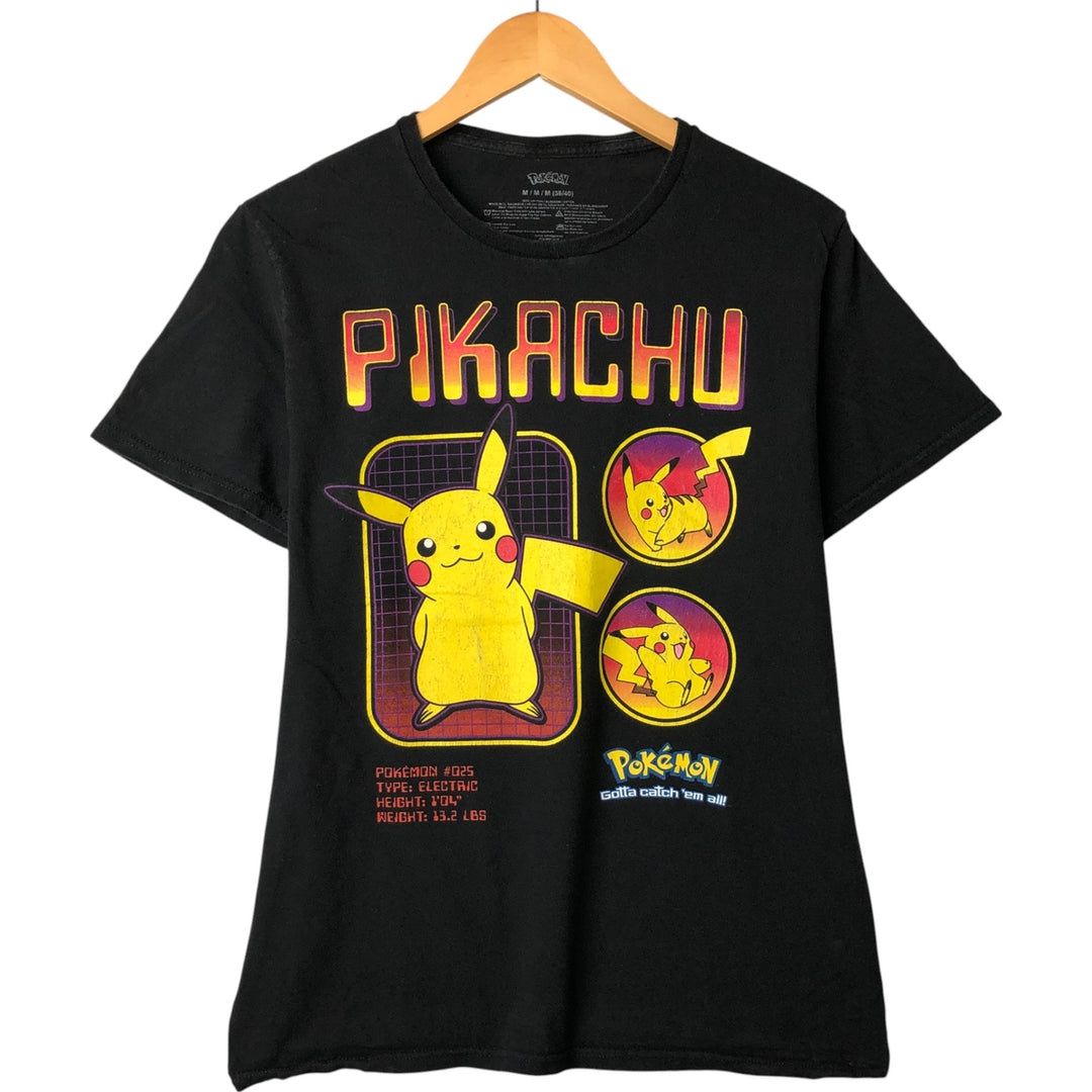 POKEMON Pikachu Anime Character Print T-Shirt Men's M Size cotton black type Vintage Second Hand