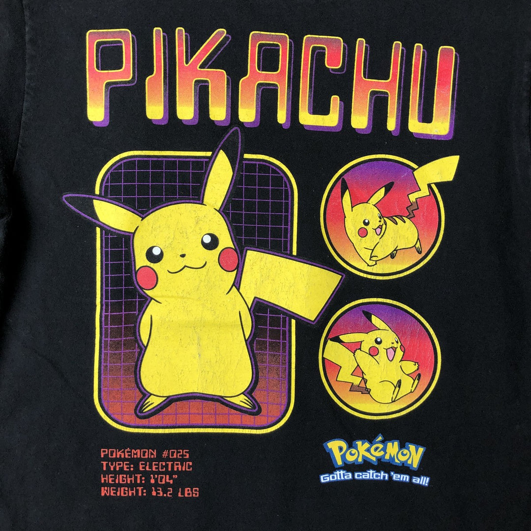 POKEMON Pikachu Anime Character Print T-Shirt Men's M Size cotton black type Vintage Second Hand