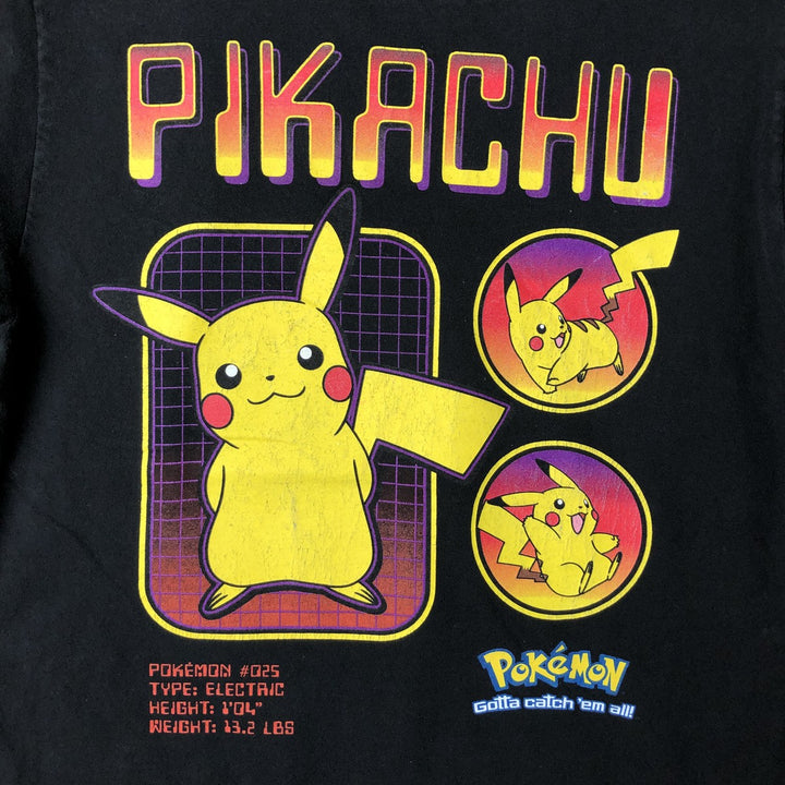 POKEMON Pikachu Anime Character Print T-Shirt Men's M Size cotton black type Vintage Second Hand