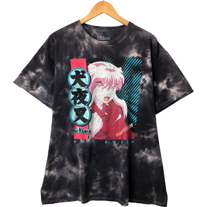 INUYASYA Inuyasha Tie-dye Pattern Anime Character Print T-shirt Men's L size cotton gray type Vintage Second Hand