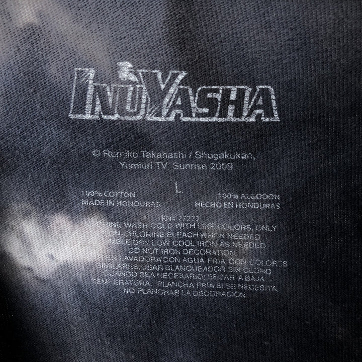 INUYASYA Inuyasha Tie-dye Pattern Anime Character Print T-shirt Men's L size cotton gray type Vintage Second Hand