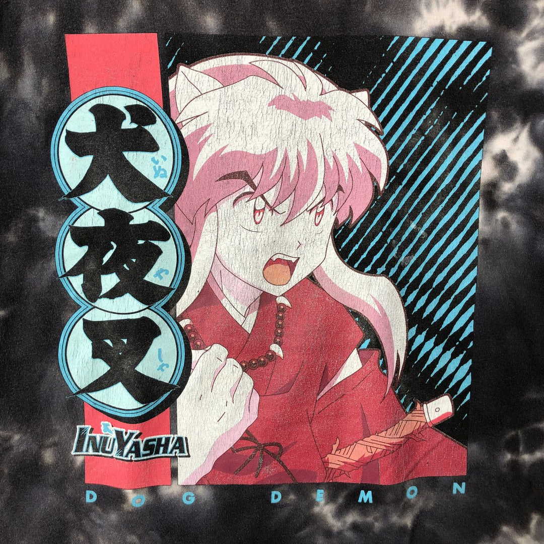 INUYASYA Inuyasha Tie-dye Pattern Anime Character Print T-shirt Men's L size cotton gray type Vintage Second Hand