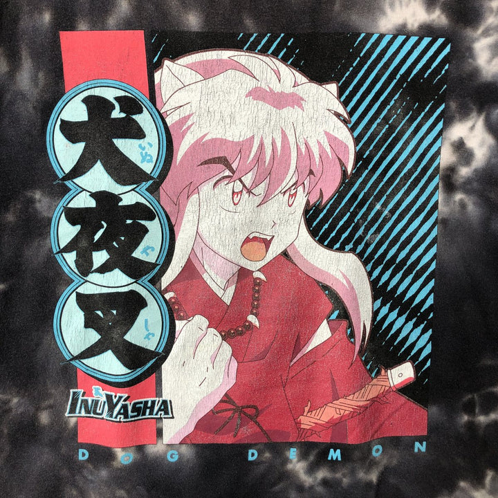 INUYASYA Inuyasha Tie-dye Pattern Anime Character Print T-shirt Men's L size cotton gray type Vintage Second Hand