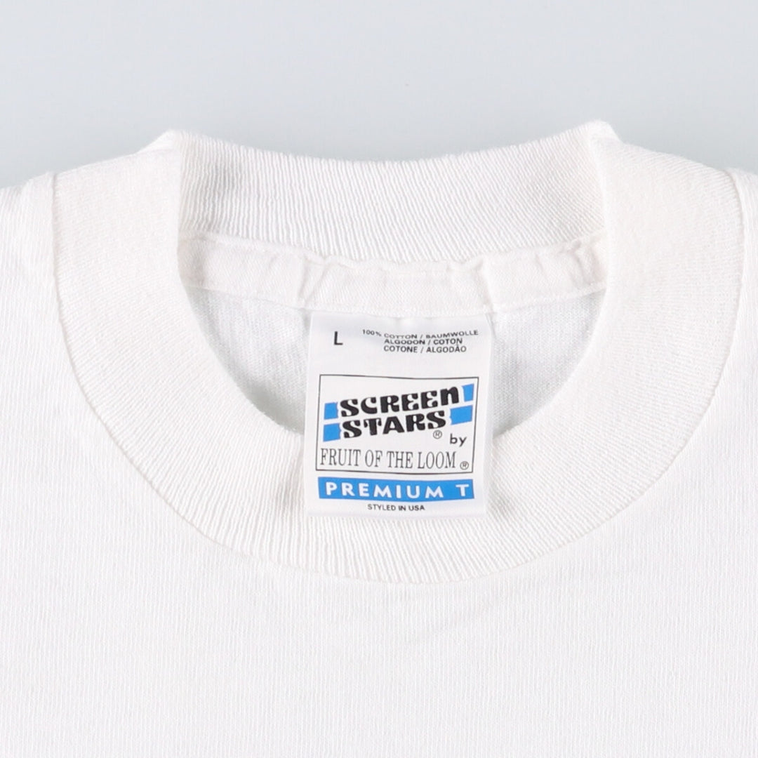 90'S Fruit of the Loom SCREEN STARS Screen Stars Printed T-shirt Men's L size Vintage cotton white type Vintage Second Hand