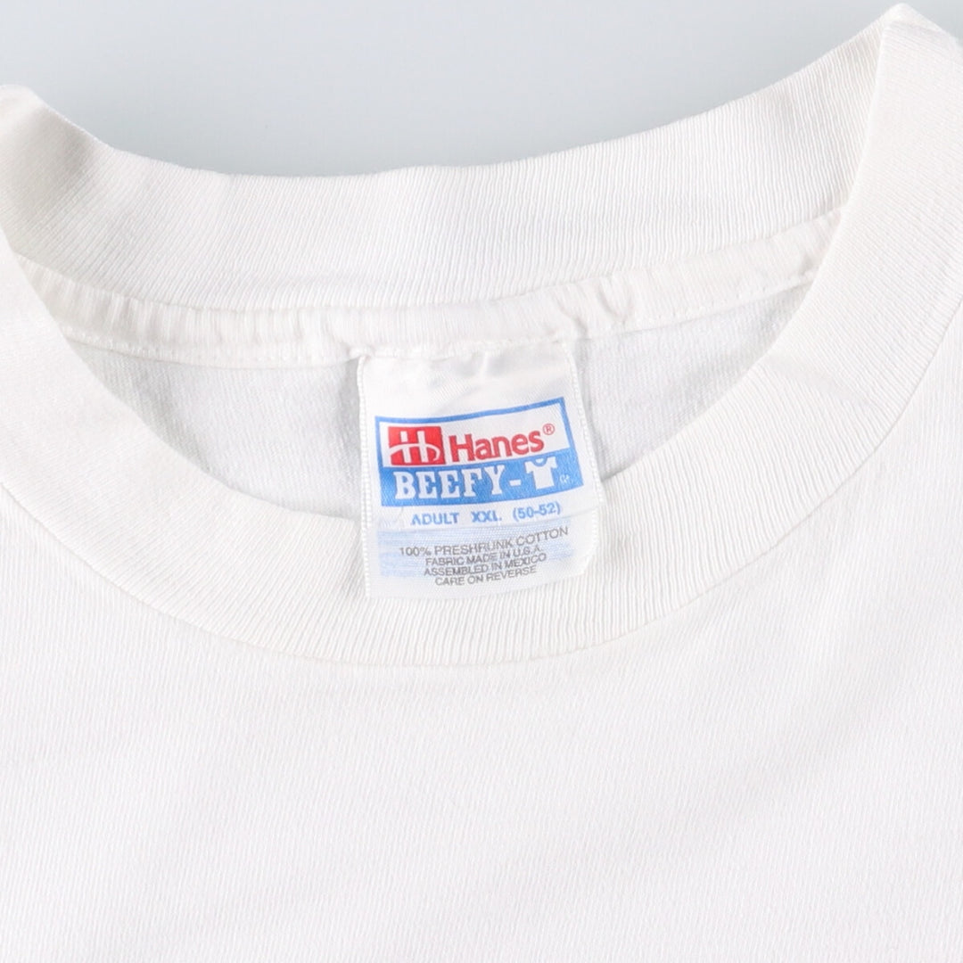90'S Hanes BEEFY-T printed T-shirt, men's, XXL size, vintage cotton white type Vintage Second Hand