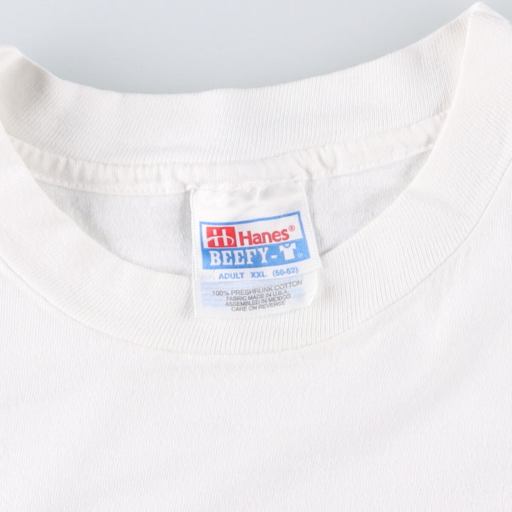 90'S Hanes BEEFY-T printed T-shirt, men's, XXL size, vintage cotton white type Vintage Second Hand
